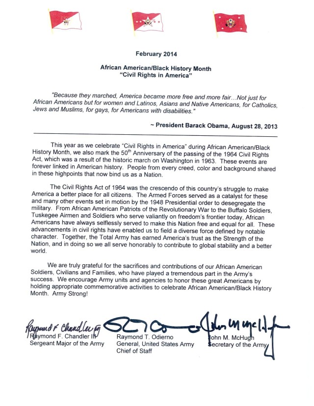 2014 African American/ Black History Month Tri-signed Letter