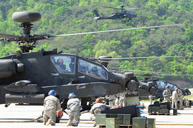 Soldiers participate in an aerial gunnery 
