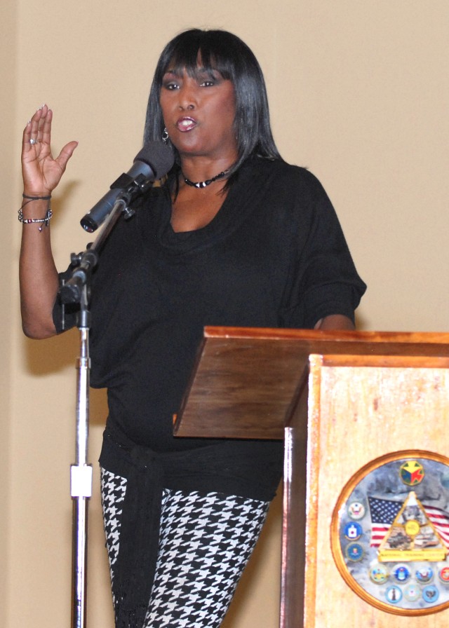 Kiki Shepard speaks at the 2014 Fort Irwin African American/Black History Month celebration