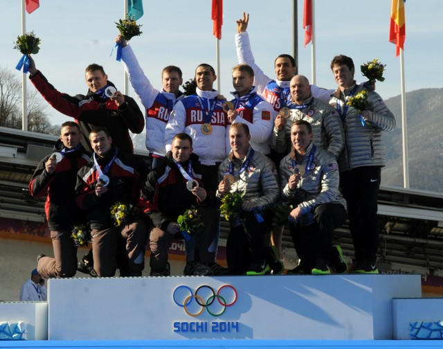 Four-man bobsled medalists Sochi 2014