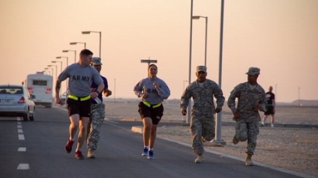 Soldier races to finish the PT Test run