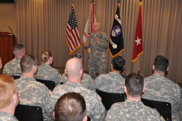 Maj. Gen. Dan York addresses graduates of the Army Space Operations Officer Qualifying Course