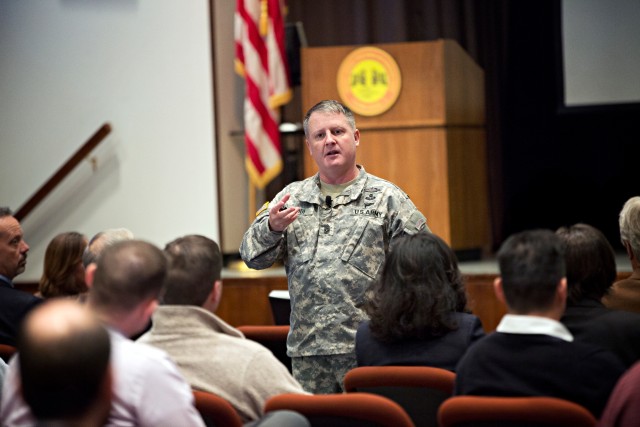 A PEO Soldier top Soldier shares combat perspectives with Picatinny personnel