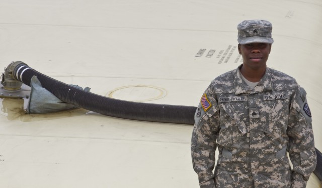 Sgt. Dafney-Pressley at the fuel blivets