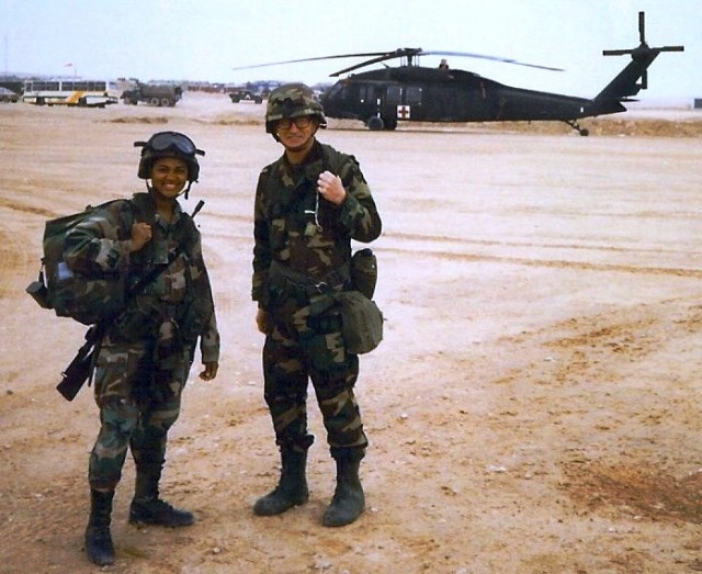 Sgt. Danita Austin and Chaplain Bernans during Desert Shield Desert Storm
