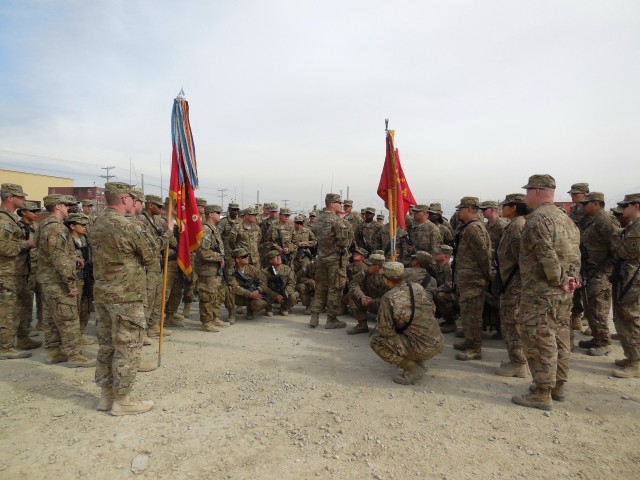 Lt. Col Shaffer talks to Soldiers of 2-44 ADA following their patching ceremony