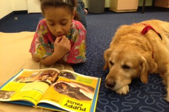 'Paws to Read' program teams children and dogs.
