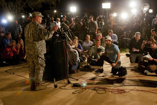 III Corps and Fort Hood commanding general addresses the media after shooting