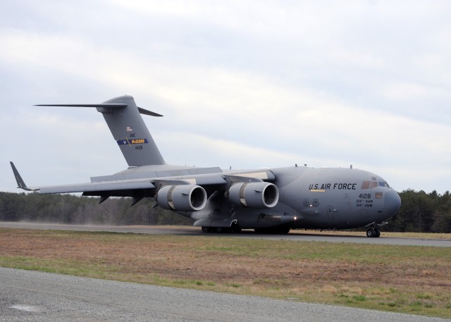 U.S. Air Force C-17s train at Fort A.P. Hill