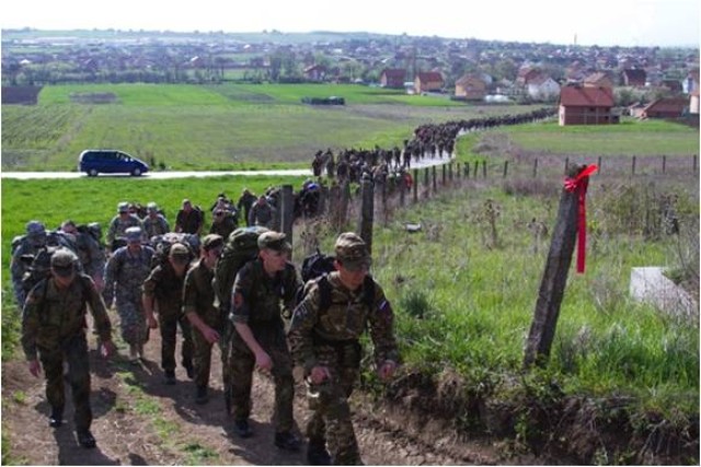 A long line of marchers