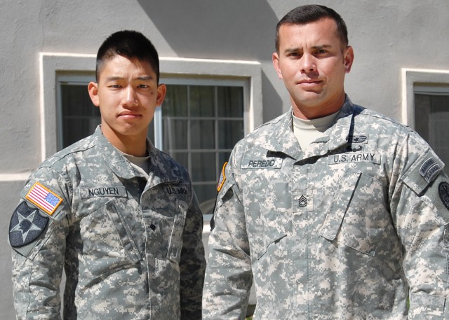Spc. Kevin Nguyen and Sgt. 1st Class Robert Peredo