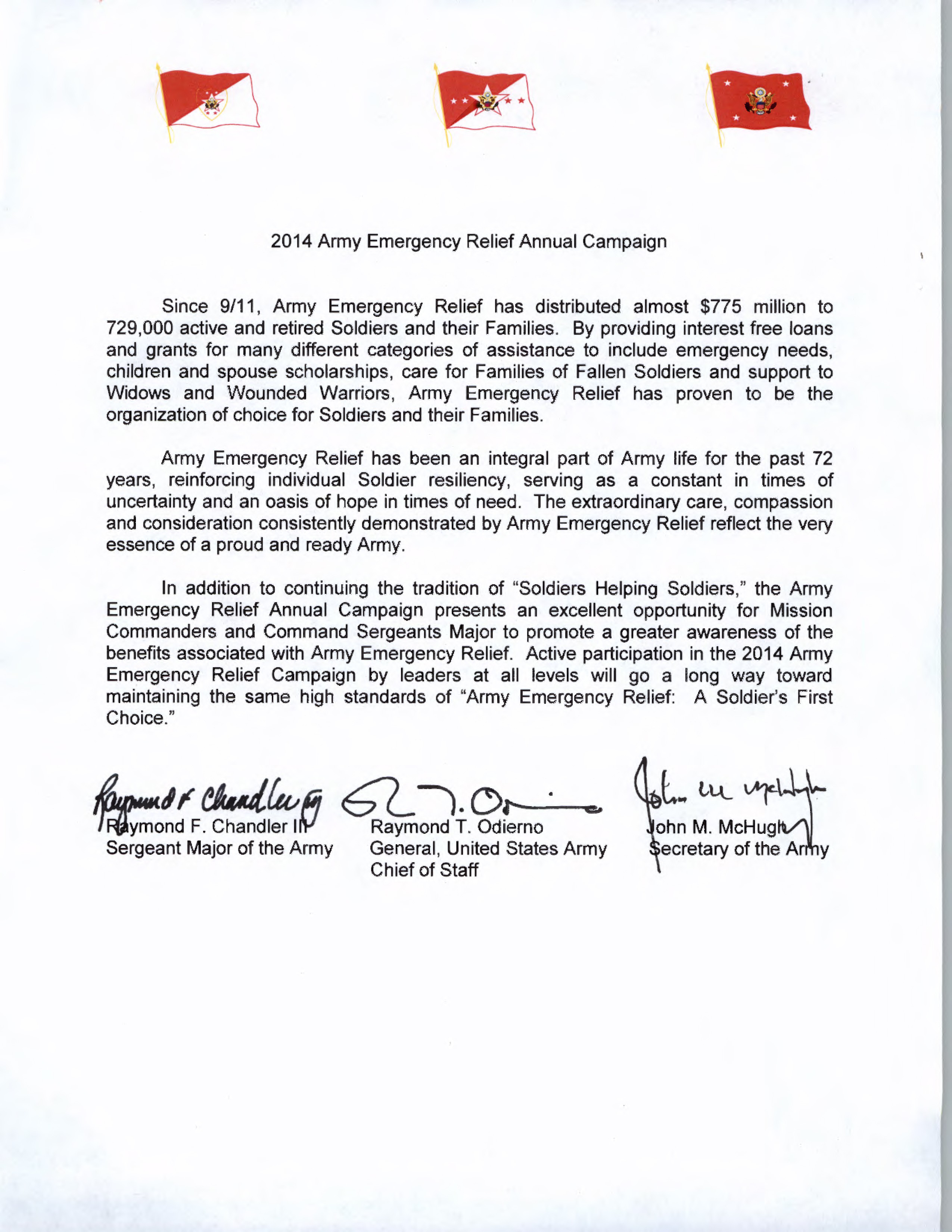 2014 Army Emergency Relief Annual Campaign trisigned letter Article