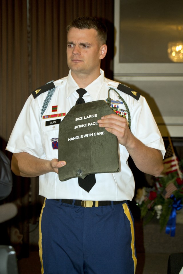 Sgt. Timothy Gilboe receives back his life-saving body armor