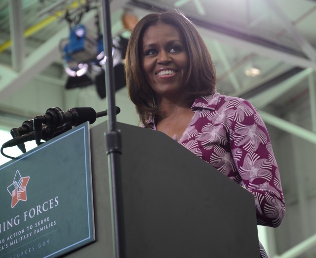 Michelle Obama soeaks at Fort Campbell Veterans Job Summit