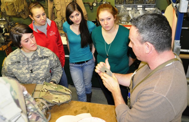 Worcester Polytechnic Institute engineering students learn about Army Load carriage from NSRDEC physical scientist Rich Landry