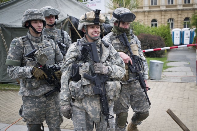 Czech military enthusiasts replicate contemporary U.S. Army Soldiers as part of the Pilsen Liberation Festival