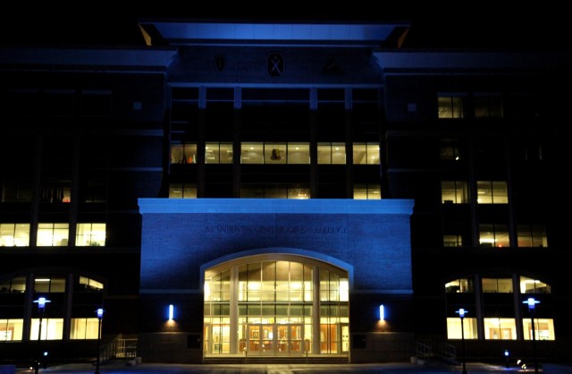 Lighting Up McGinnis-Wickam Hall Blue