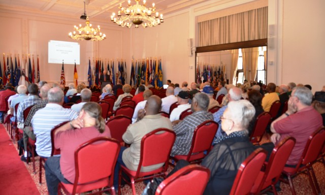 Crowds gather in the ball room