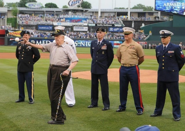 D-Day Company Commander throws ceremonial first pitch in MLB pregame Tribute