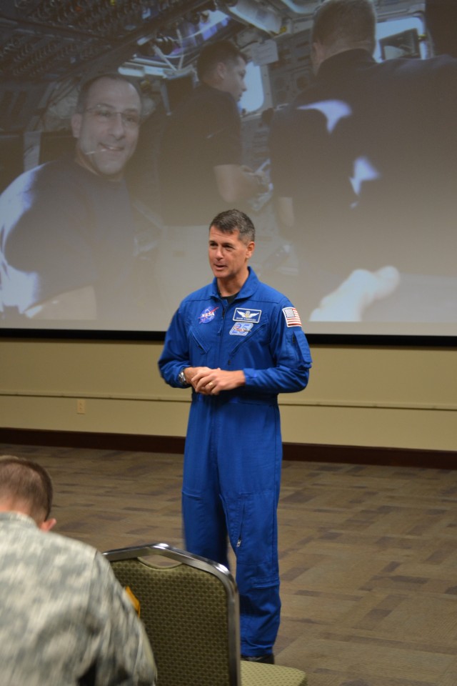 Col. Shane Kimbrough speaks to a group about NASA career field options