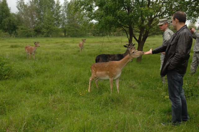 Latvian deer visit with Michigan Soldiers