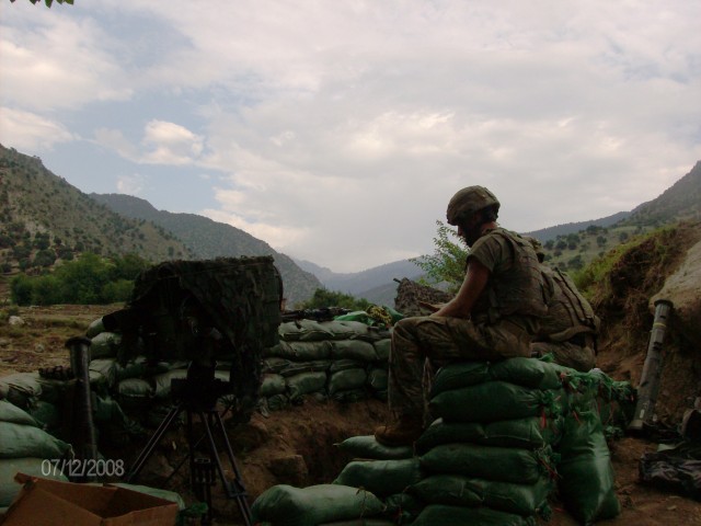 Sgt. Ryan Pitts, Cpl. Matthew Phillips and Cpl. Gunnar Zwilling at Observation Post Topside