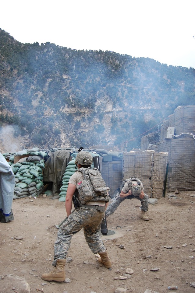 Mortar troops firing at COP Bella