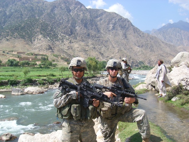 Sgt. Ryan Pitts and Sgt. Israel Garcia near Rechalam, Afghanistan