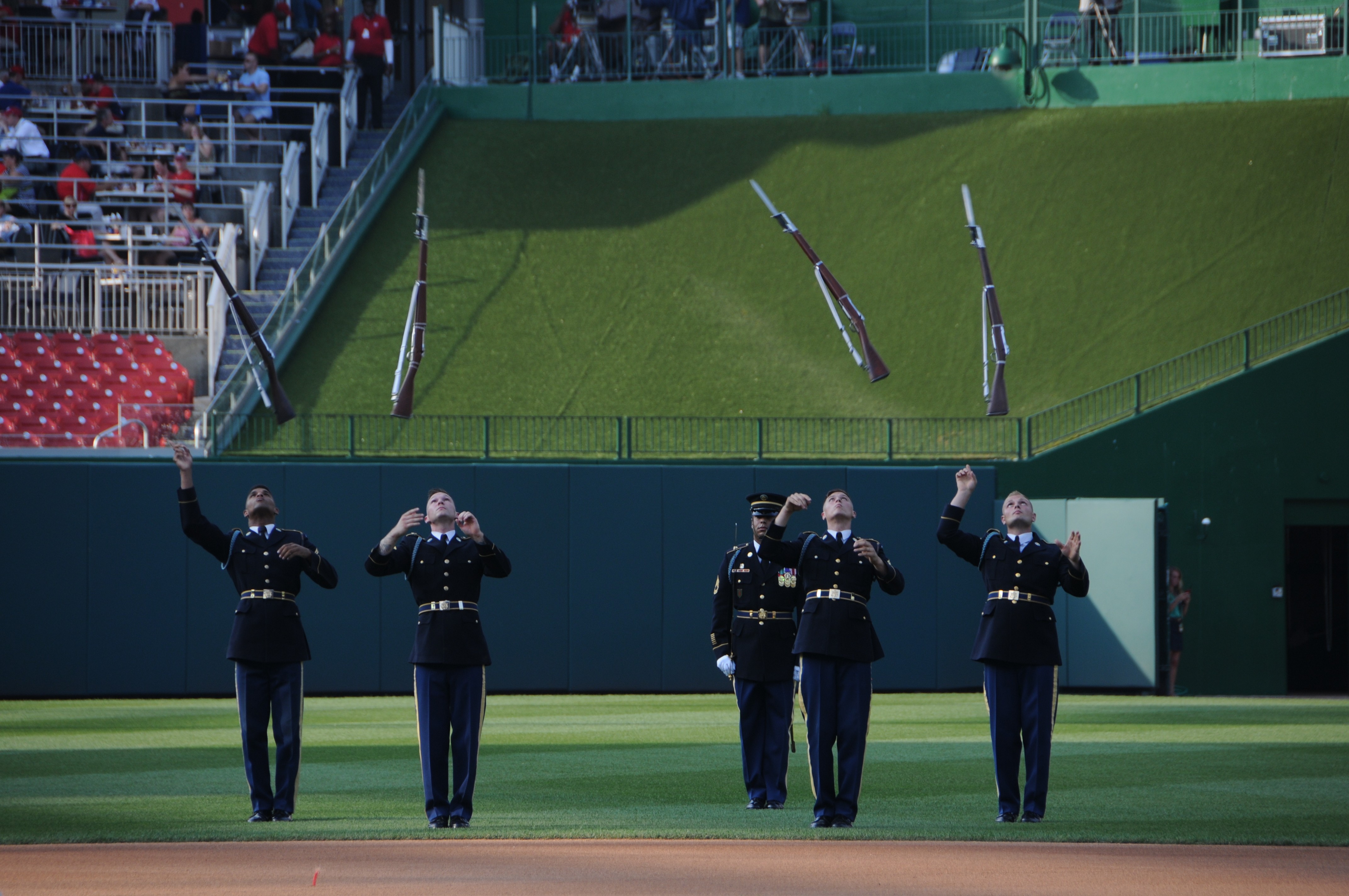 Screech, the Washington Nationals' mascot, offers Chief Navy