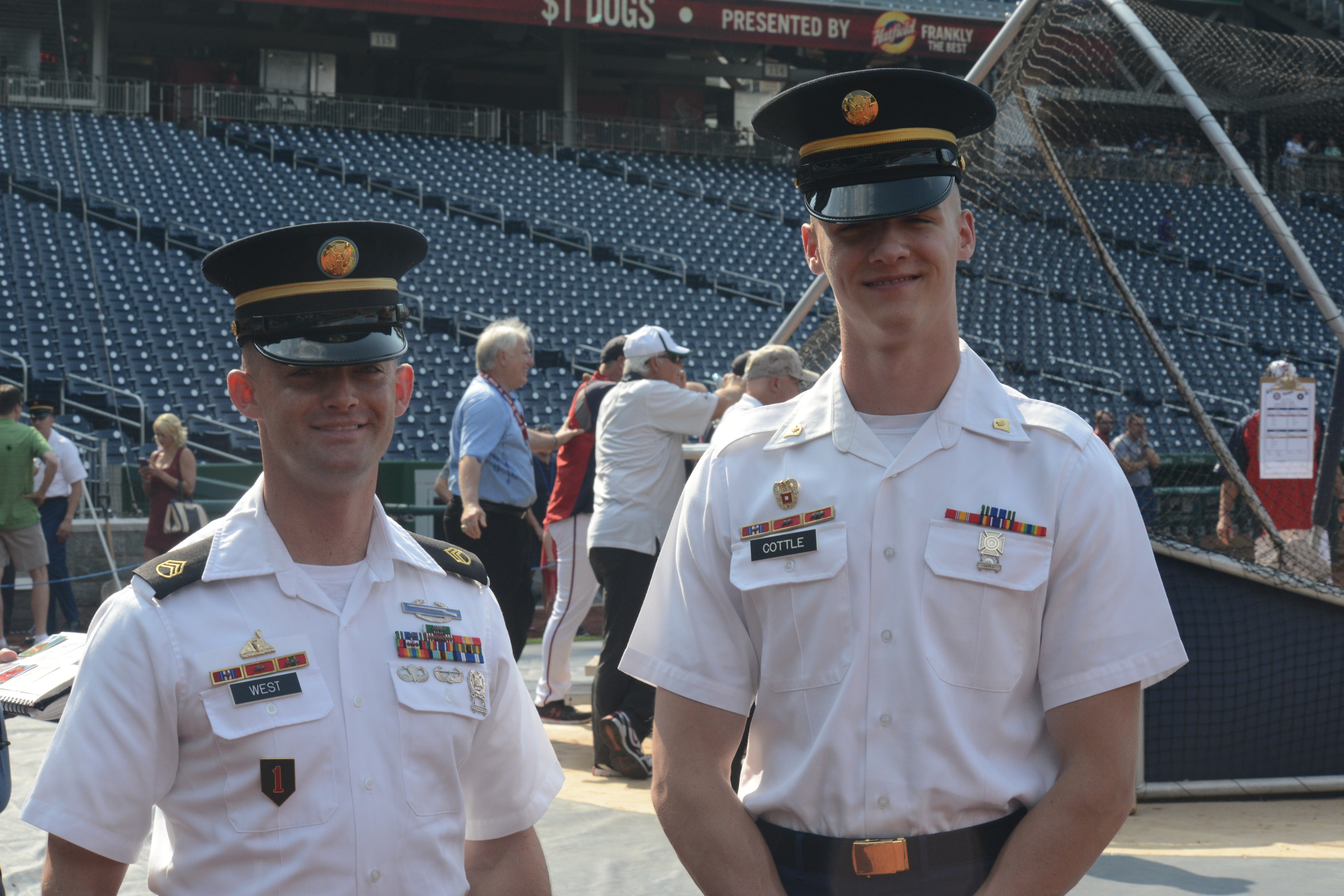 Screech, the Washington Nationals' mascot, offers Chief Navy