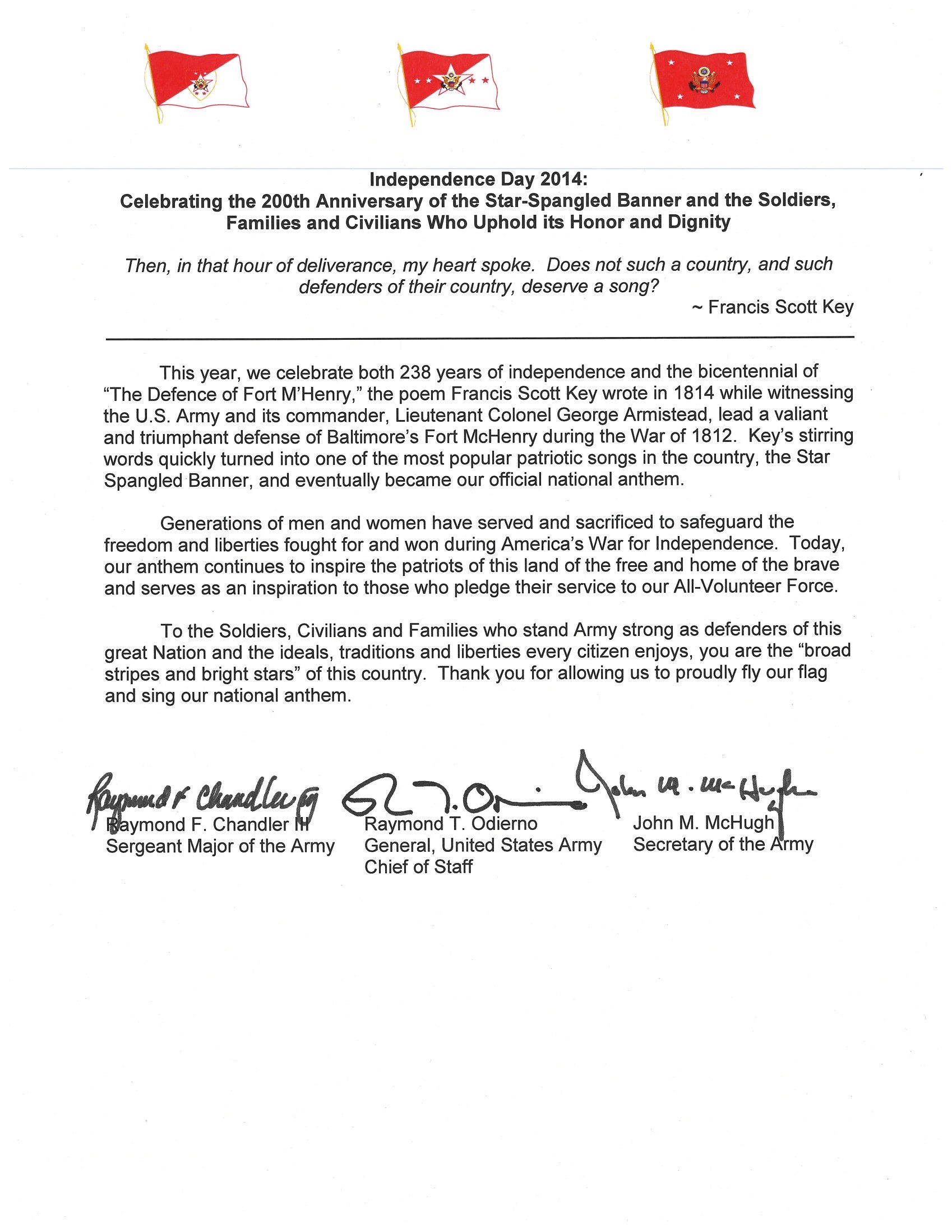 Independence Day 14 Tri Signed Letter Article The United States Army