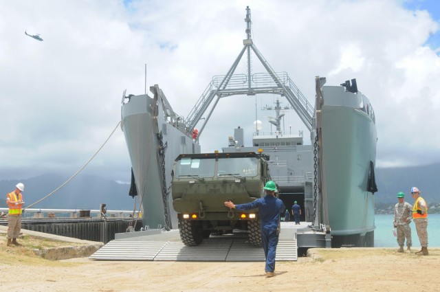 Army watercraft support 3rd Marines during RIMPAC 2014