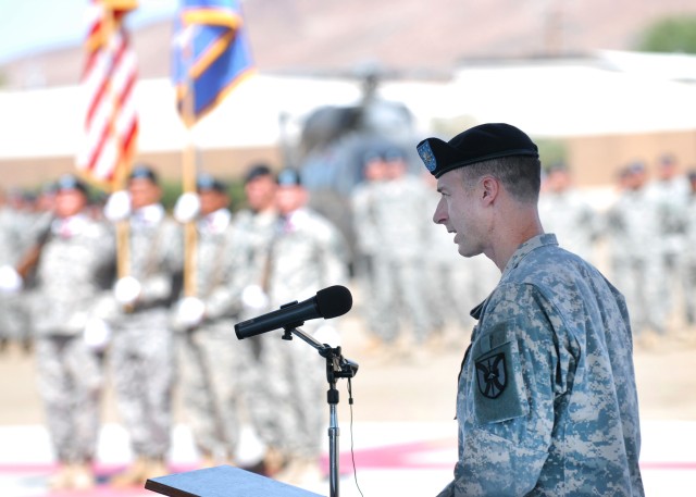 Lieutenant Col. William Garber III speaks at change of command