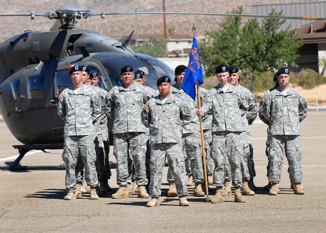 Soldiers of 2916th Aviation Battalion at parade rest