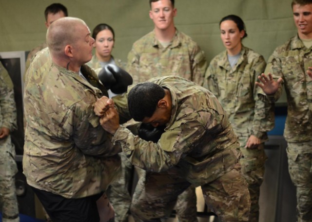 Closing the distance: Soldiers embody warrior ethos during Army Combatives drill.