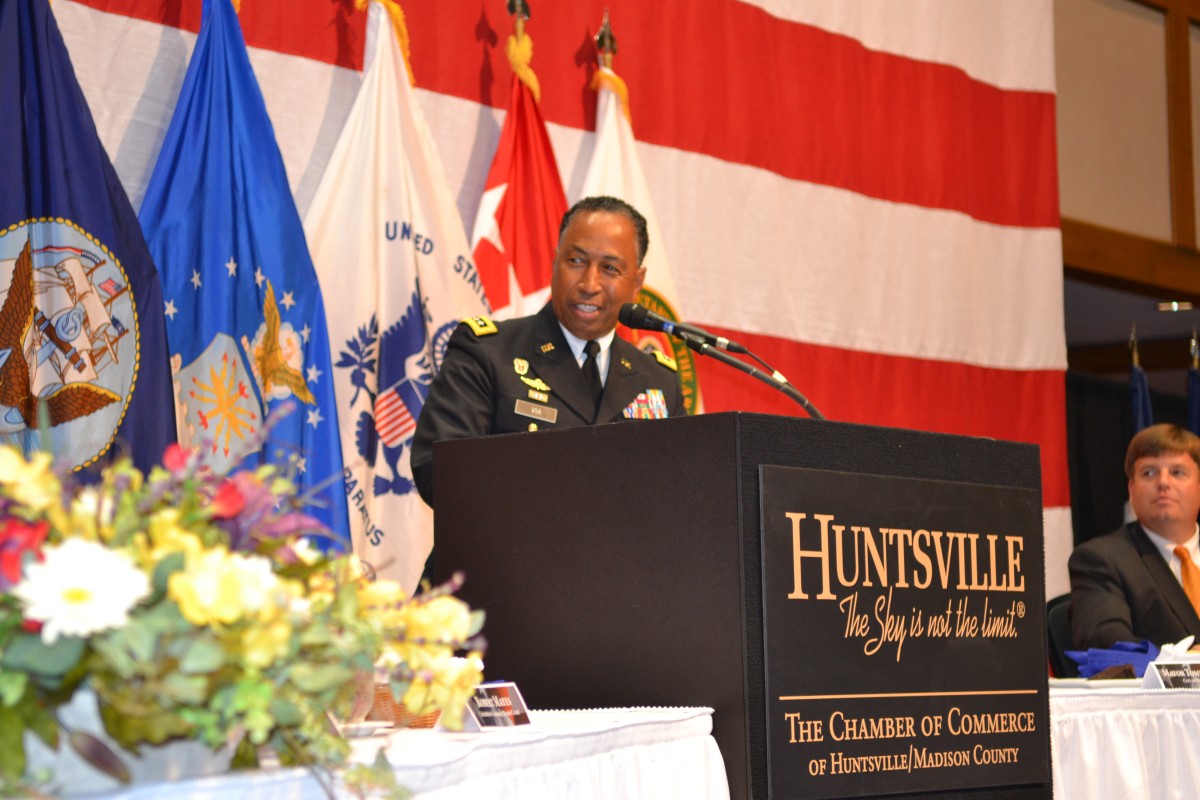 Via speaks on honor at the 2014 Armed Forces Celebration Week luncheon