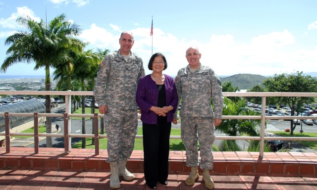 Senator Hirono stands with PRMC and TAMC leaders on the Commander's Lanai