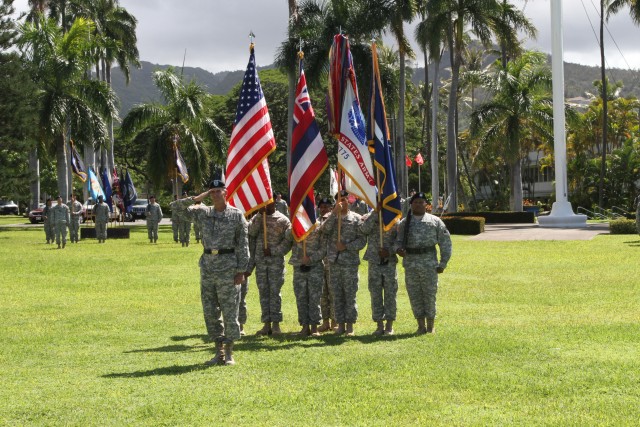 Pasquarette commands troops during USARPAC Flying V Ceremony