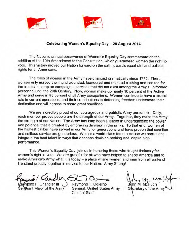 2014 Women's Equality Day tri-signed letter