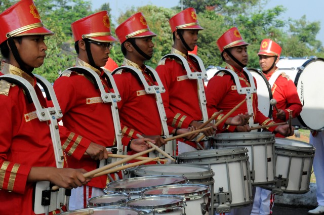Indonesian band members rehearse for the opening ceremony 