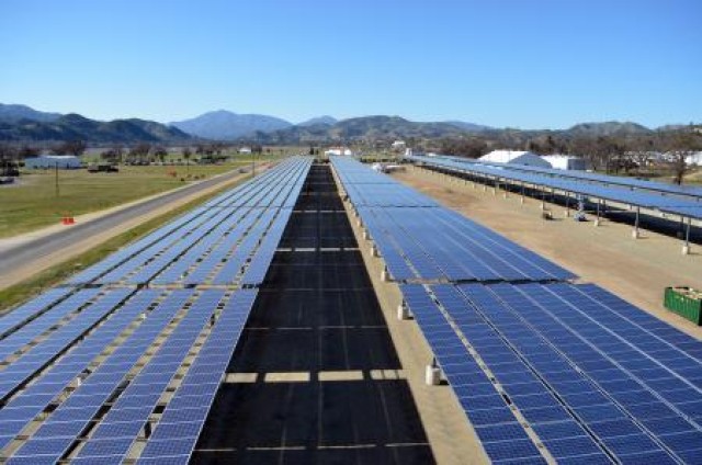 Solar panel array at Fort Hunter Liggett, California (Photograph courtesy John Prettyman, U.S. Army)