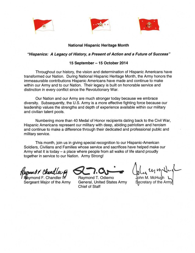 2014 Hispanic Heritage Month tri-sgned letter