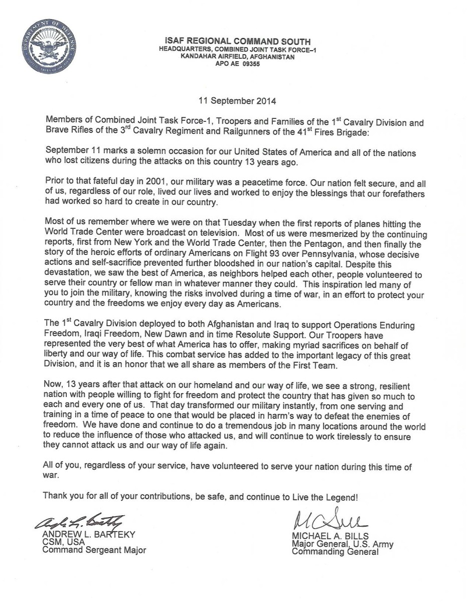 Pegasus 6 9-11 Message | Article | The United States Army