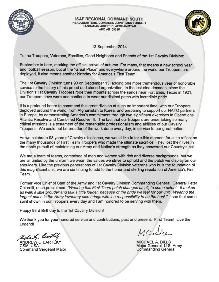 Commander's Message on the First Team Birthday Article The United States Army