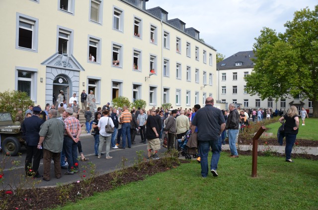 A crowd gathers