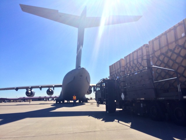 1st Armored Division Combat Aviation Brigade loads up for Africa