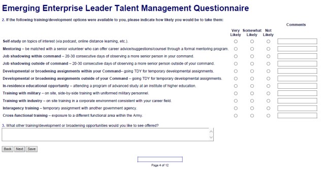 Questionnaire Screen Shot