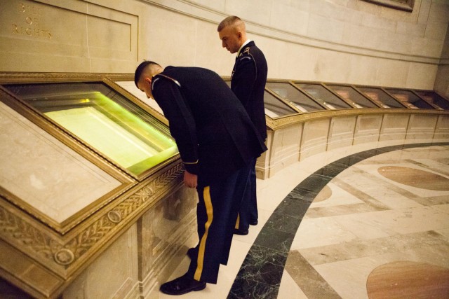 D Company reenlistments take place in front of Constitution