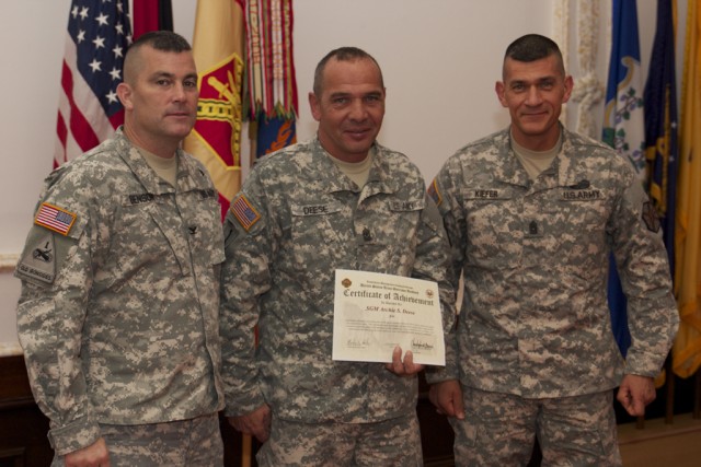 Col. Christopher Benson, Command Sgt. Maj. Archie Deese, and Command Sgt. Maj. Mark Kiefer