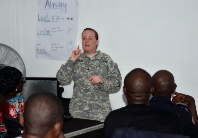 Amaral teaching in Liberia